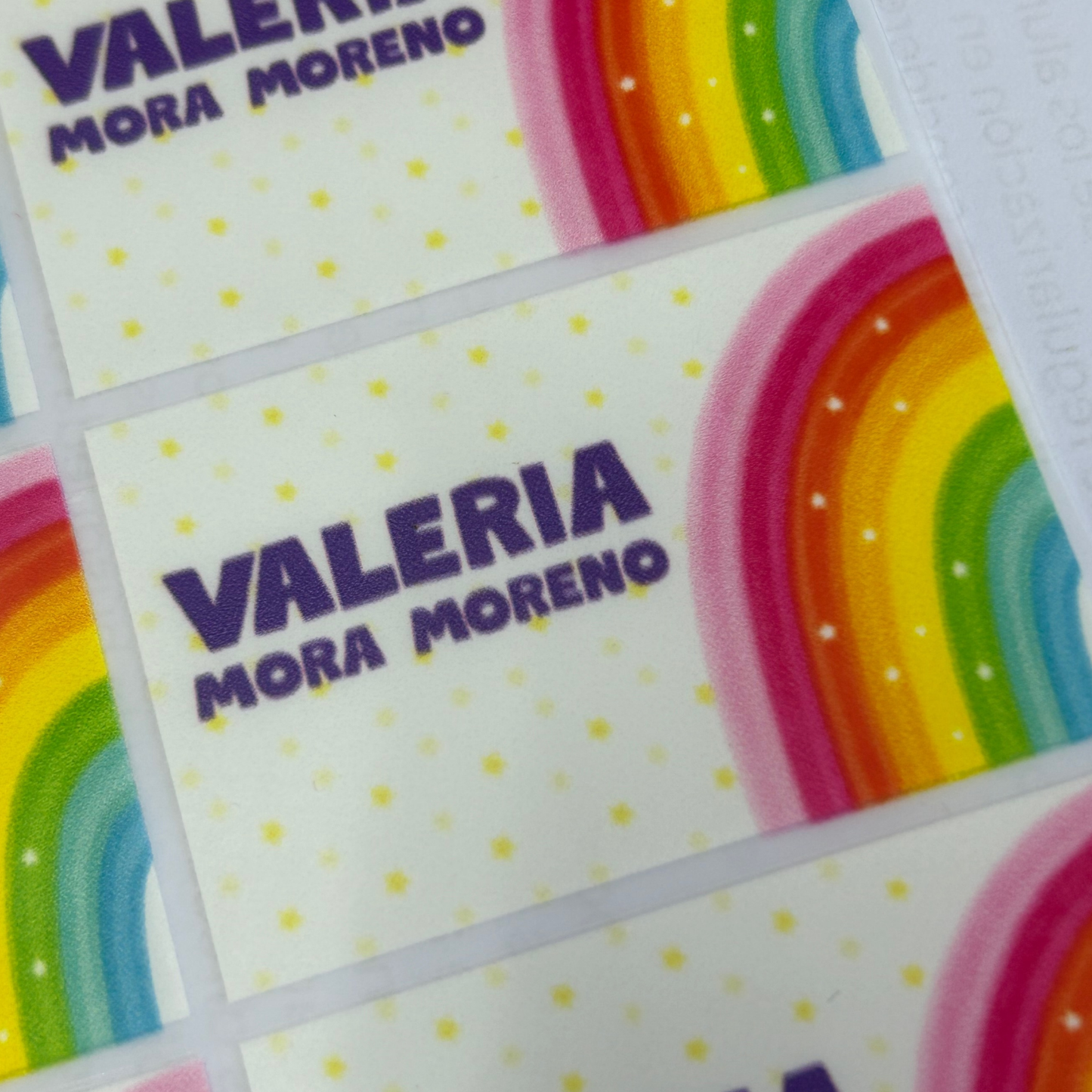 Arcoíris colores, etiquetas ropa, personalizadas, textil, DTF