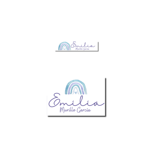 Arcoíris morado, etiquetas ropa, personalizadas, textil, DTF