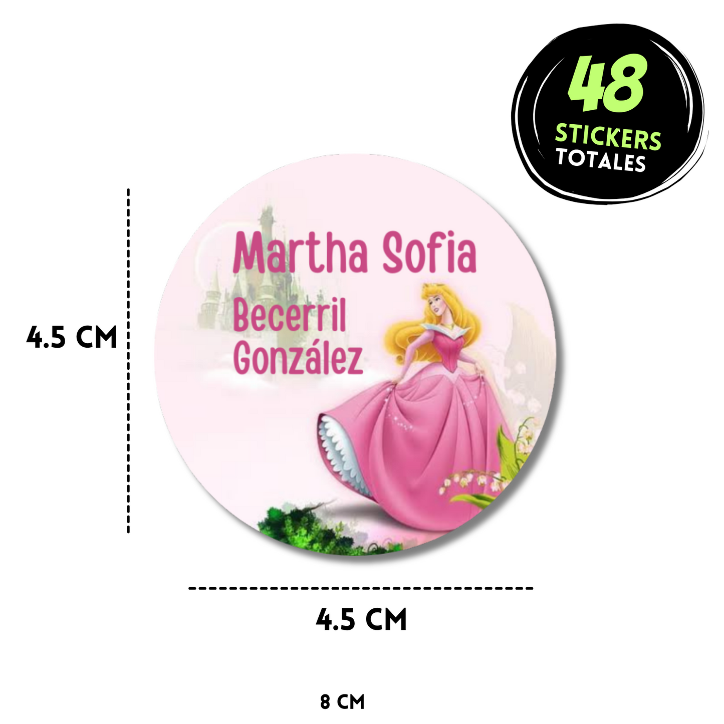 Bella durmiente Aurora Castillo Stickers de papel  redondas personalizadas