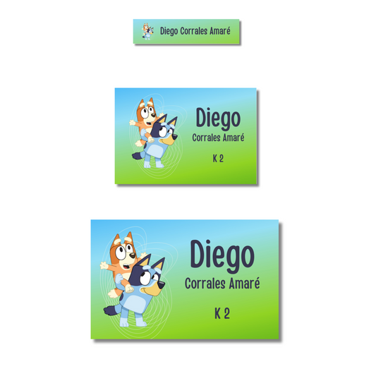 Bluey &amp; Bingo Personalized School Labels Notebooks, Books and Pencils 