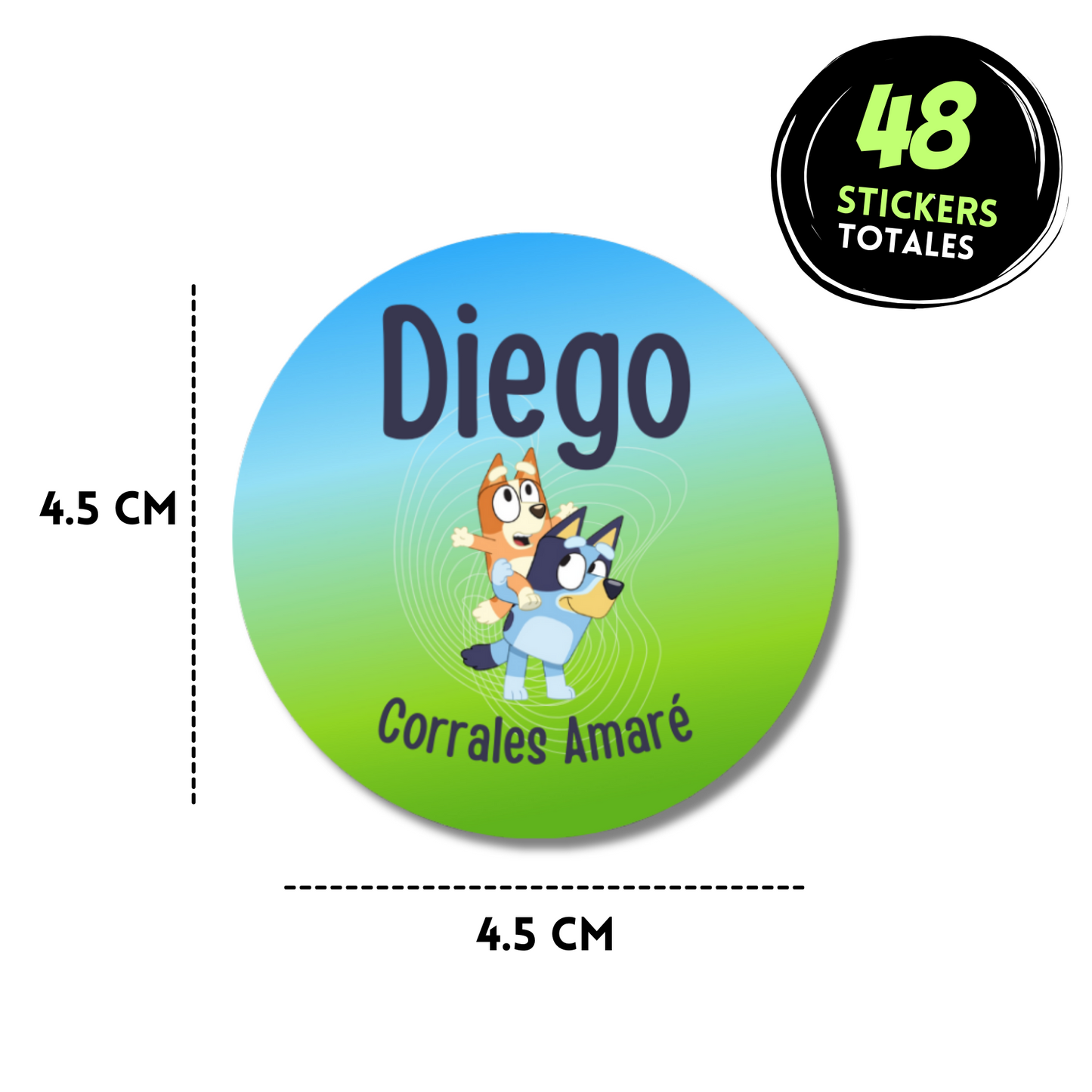 Bluey y Bingo Stickers de papel  redondas personalizadas