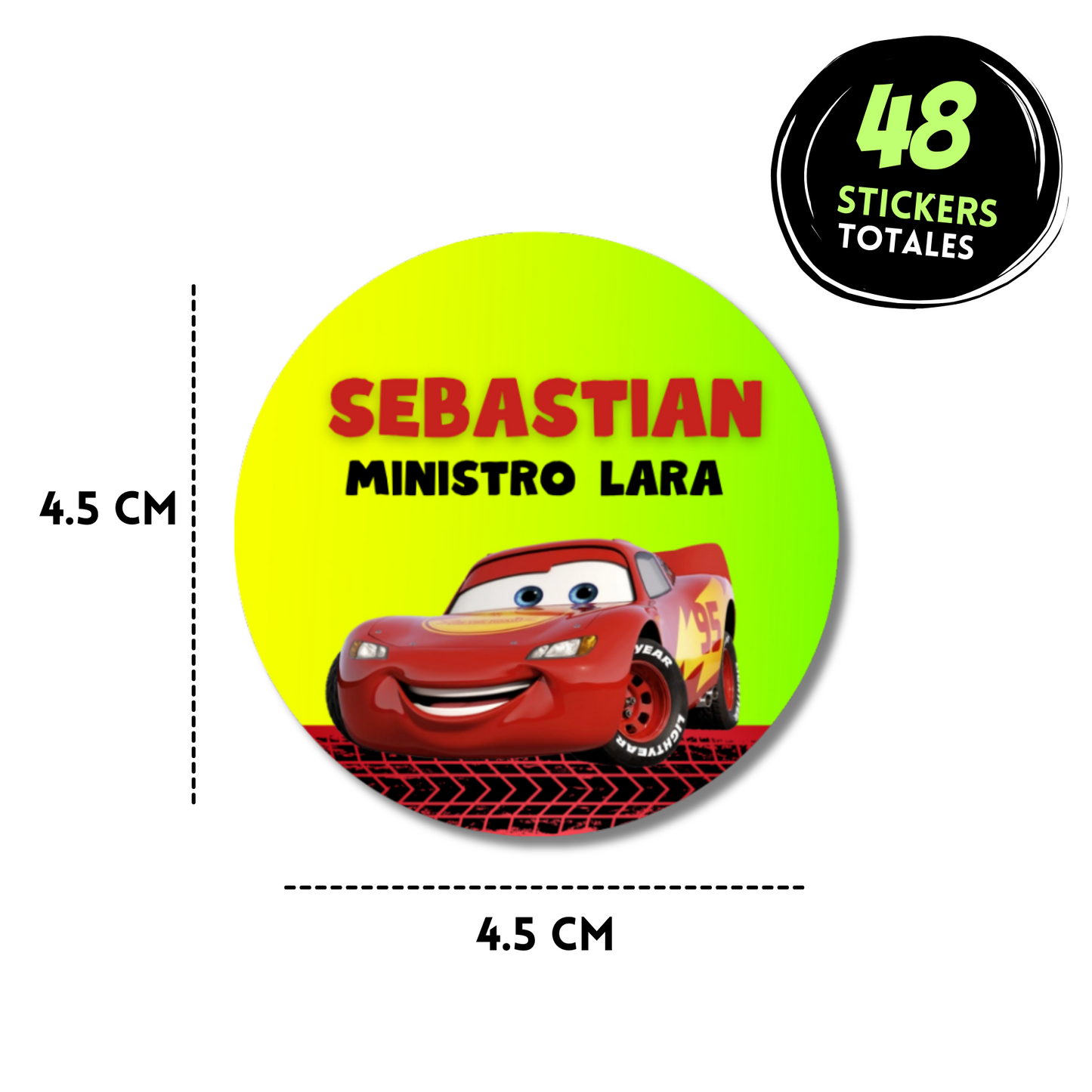Cars Rayo McQueen fondo verde Stickers de papel  redondas personalizadas