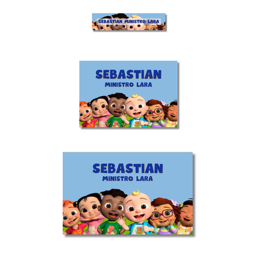 Cocomelon &amp; Friends Personalized School Labels Notebooks, Books and Pencils 
