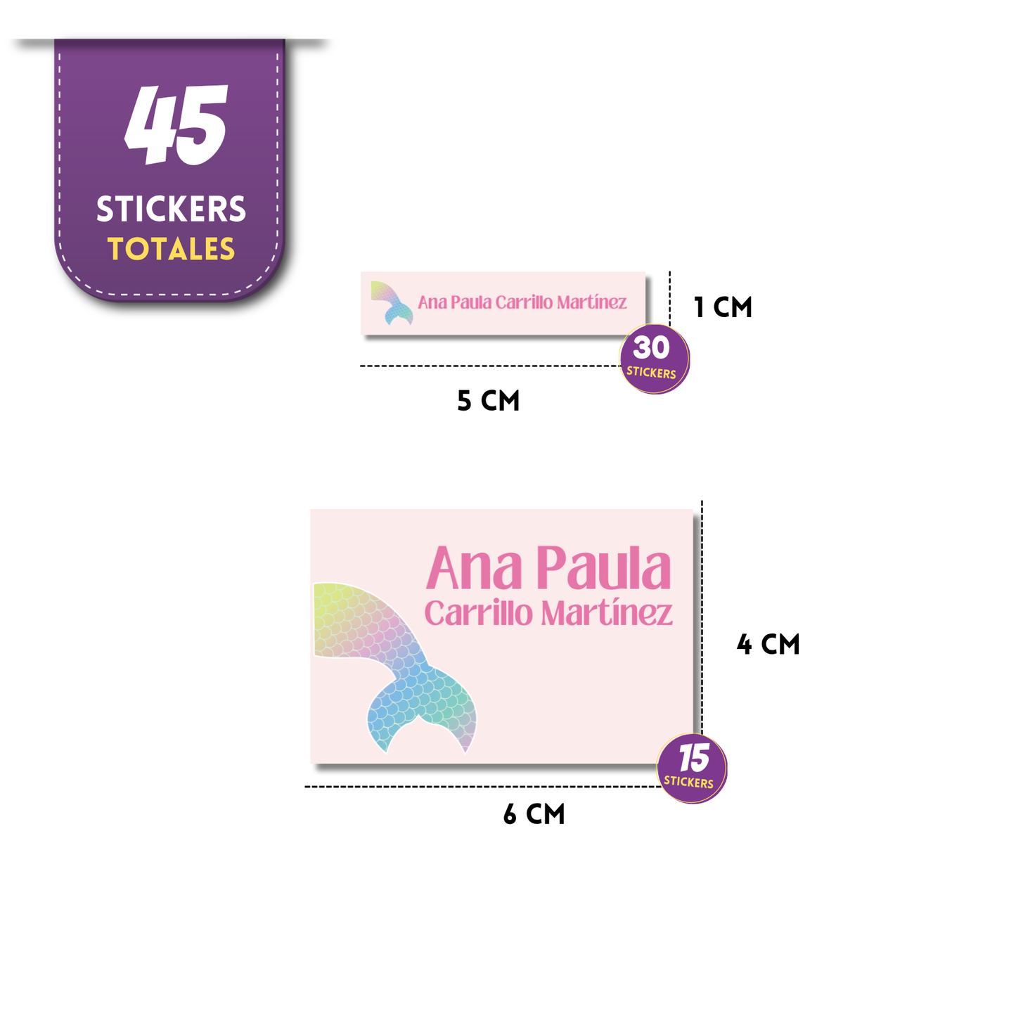 Cola de Sirena, etiquetas ropa, personalizadas, textil, DTF