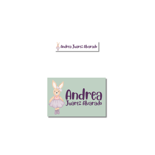 Conejita bailarina, etiqueta lavable para tuppers y termos - Kuppani