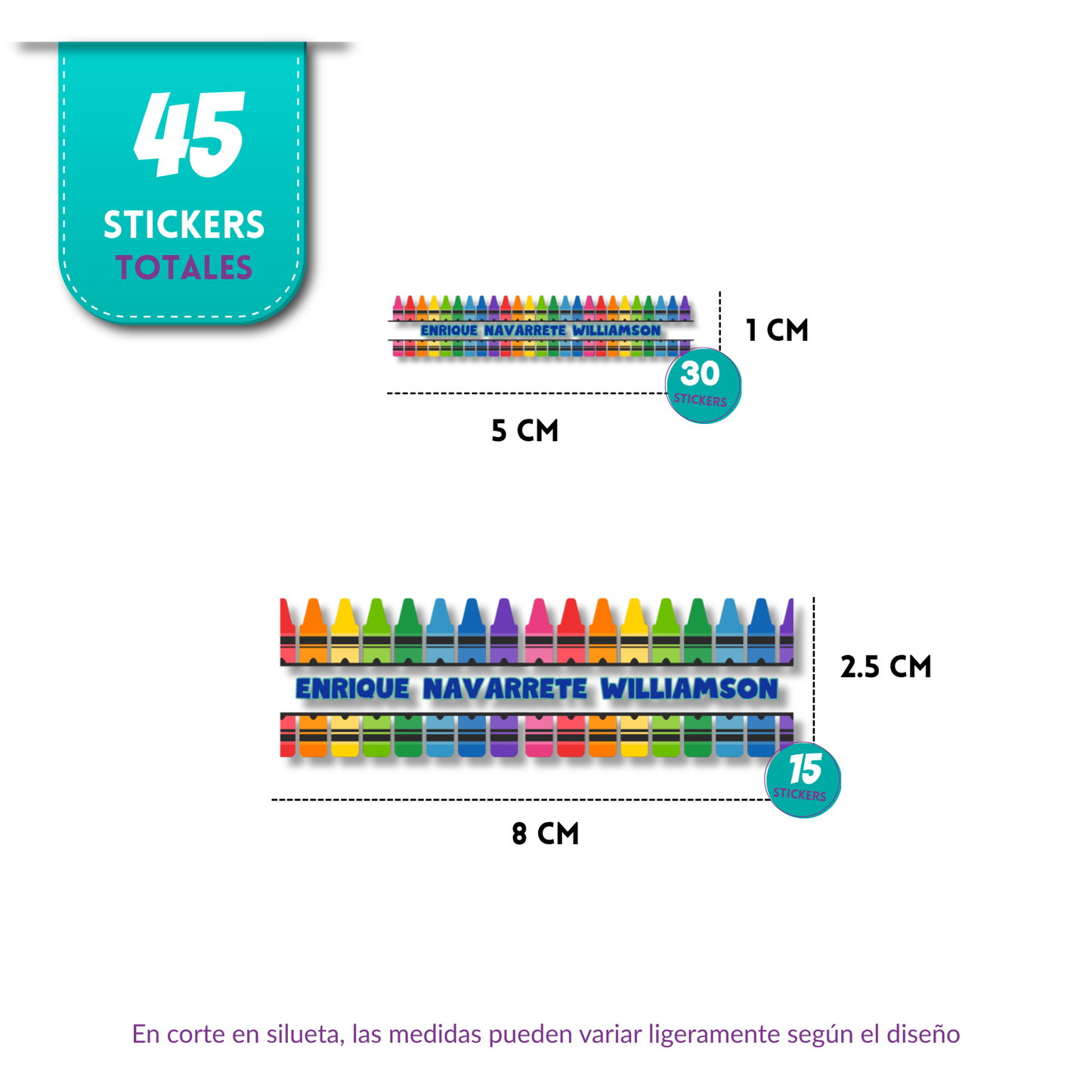 Crayolas, etiquetas para ropa, personalizadas, textil, DTF