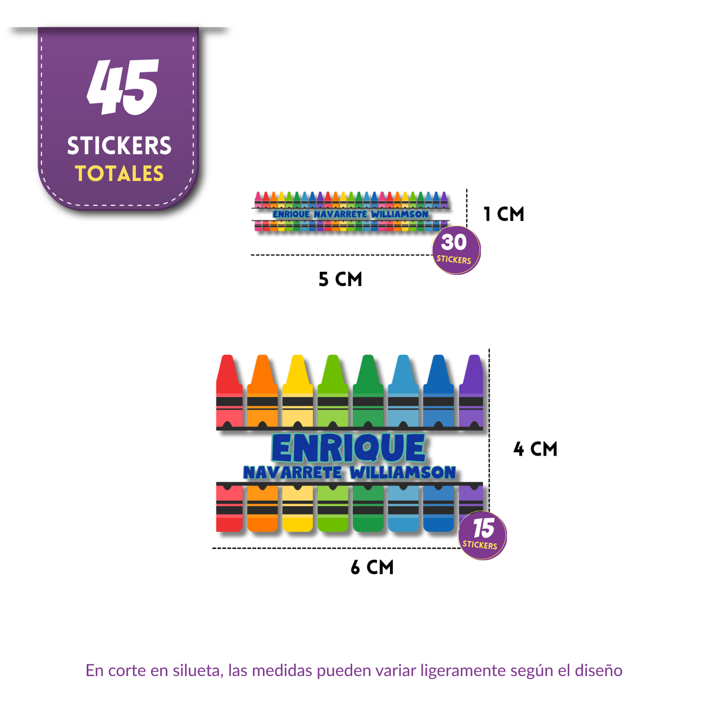 Crayolas, etiquetas para ropa, personalizadas, textil, DTF