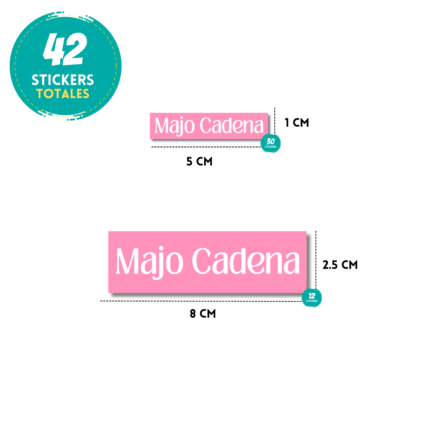 Fondo Rosa letras blancas,Etiquetas para Tuppers y Termos, Resistentes al Agua