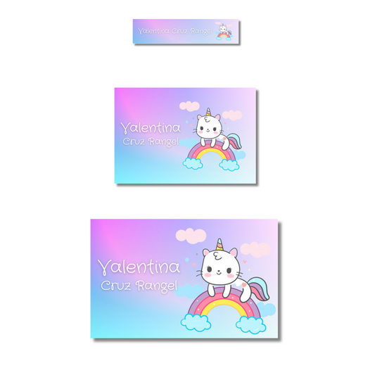 Rainbow Kittens Personalized School Labels Notebooks, Books and Pencils 