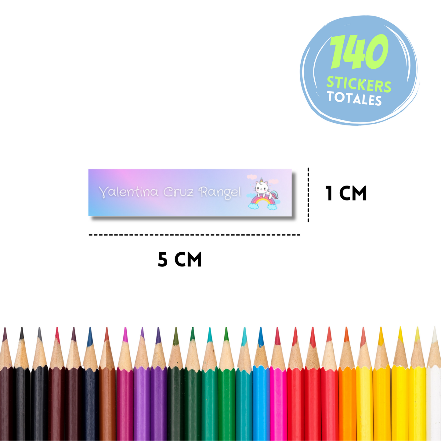 Gaticornios Arcoiris Etiquetas Escolares Personalizadas Libretas, Libros y Lápices