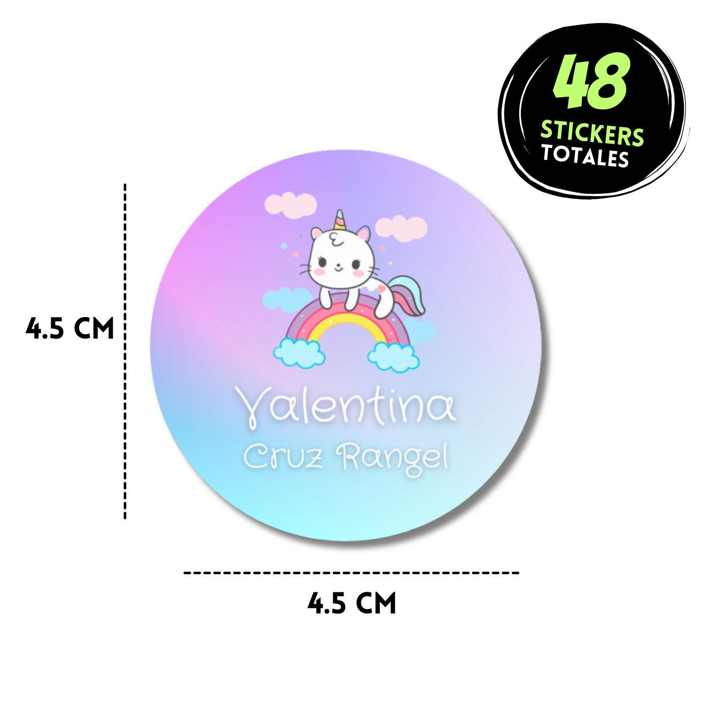 Gaticornios Arcoiris Etiquetas Escolares Personalizadas Libretas, Libros y Lápices