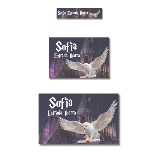 Hedwig Flying Personalized School Labels Notebooks, Books and Pencils 