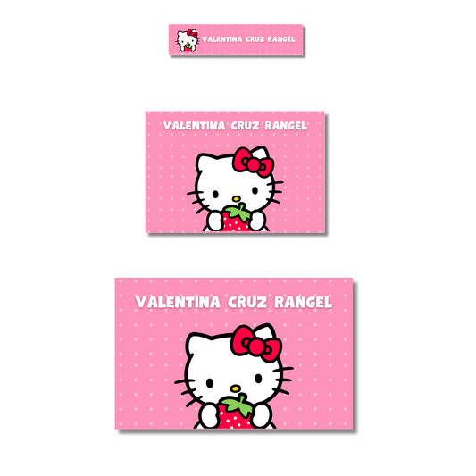 Hello Kitty Strawberry Personalized School Labels Notebooks, Books and Pencils 