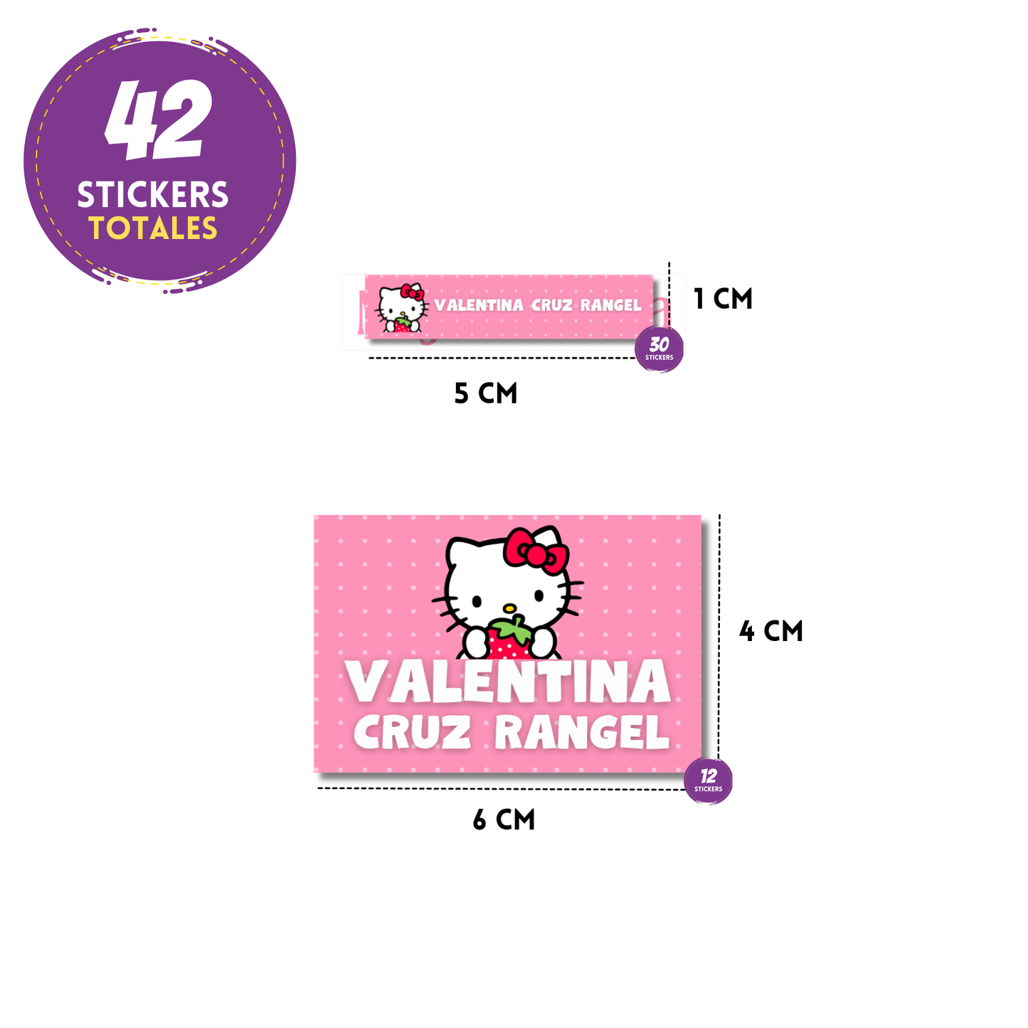 Hello Kitty Fresa, Etiquetas para Tuppers y Termos, Resistentes al Agua