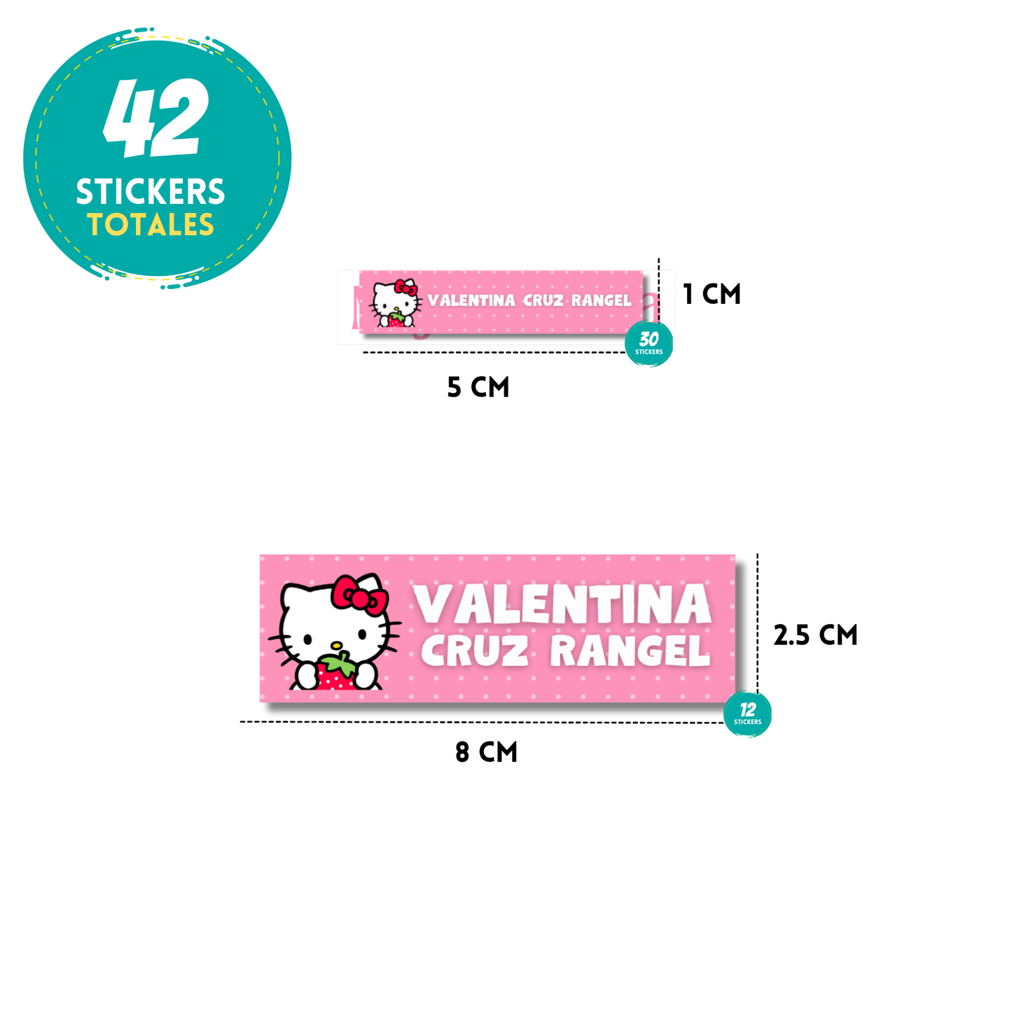 Hello Kitty Fresa, Etiquetas para Tuppers y Termos, Resistentes al Agua