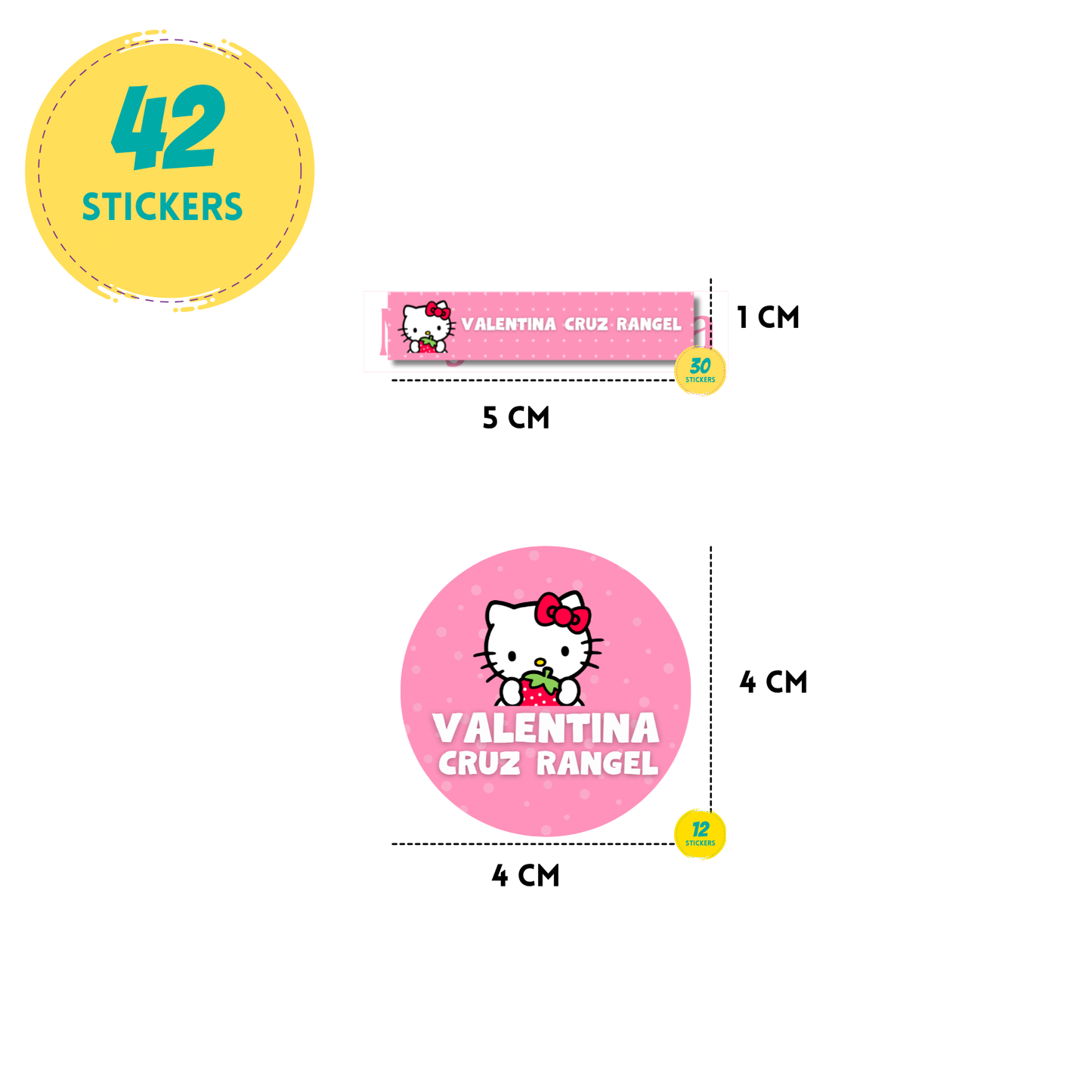 Hello Kitty Fresa, Etiquetas para Tuppers y Termos, Resistentes al Agua