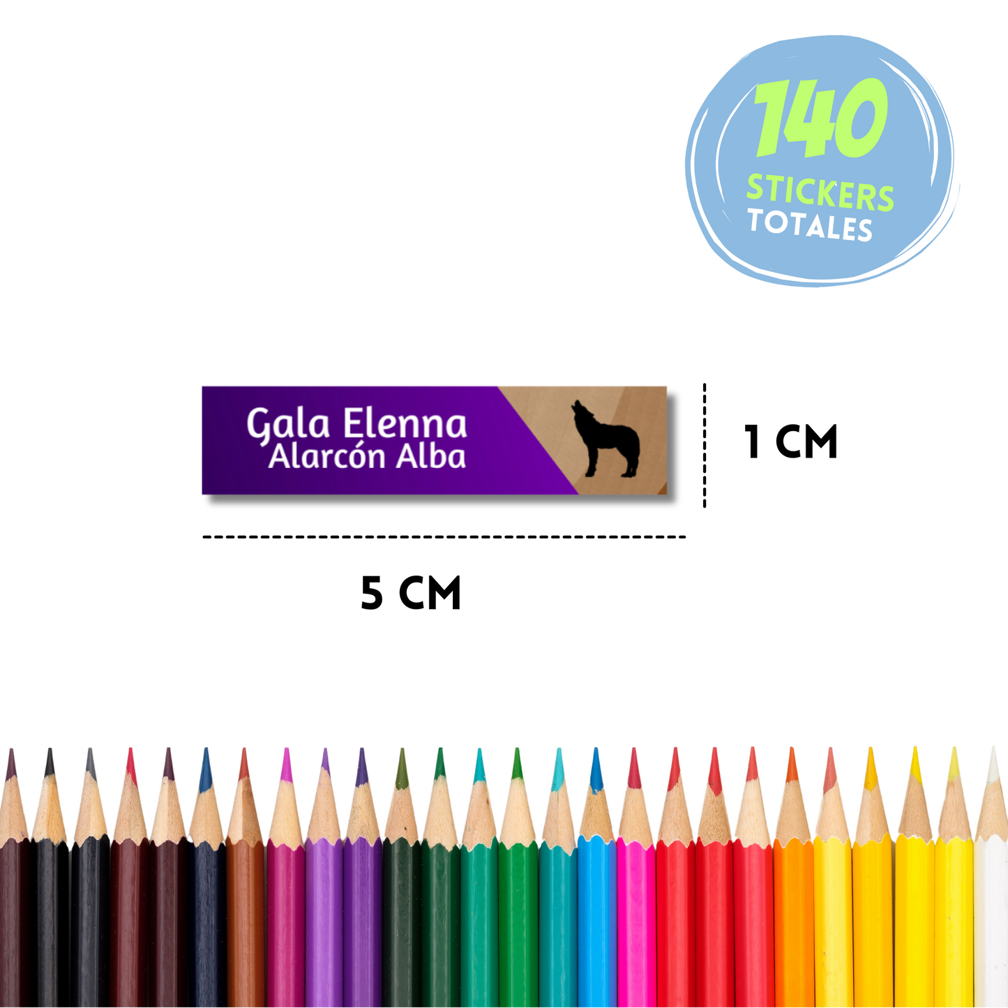 Lobo Morado Etiquetas Escolares Personalizadas Libretas, Libros y Lápices