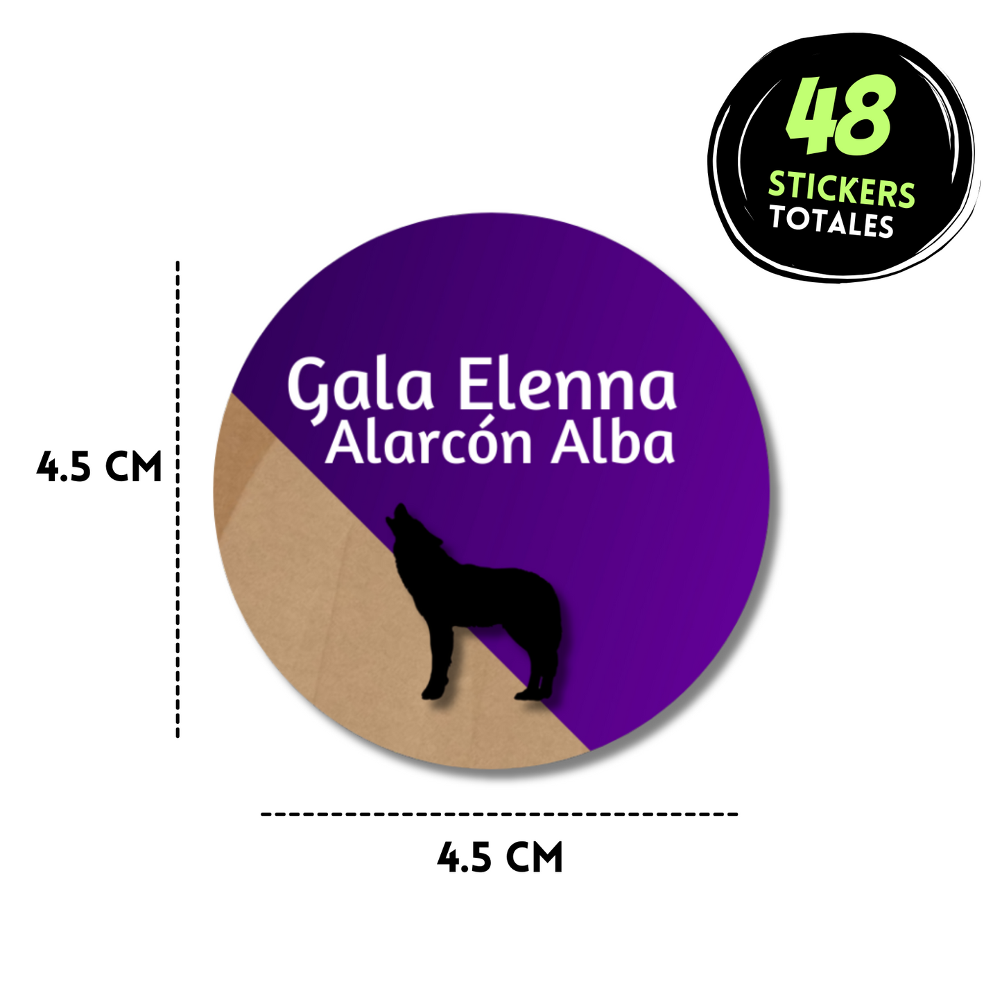 Lobo Morado Etiquetas Escolares Personalizadas Libretas, Libros y Lápices