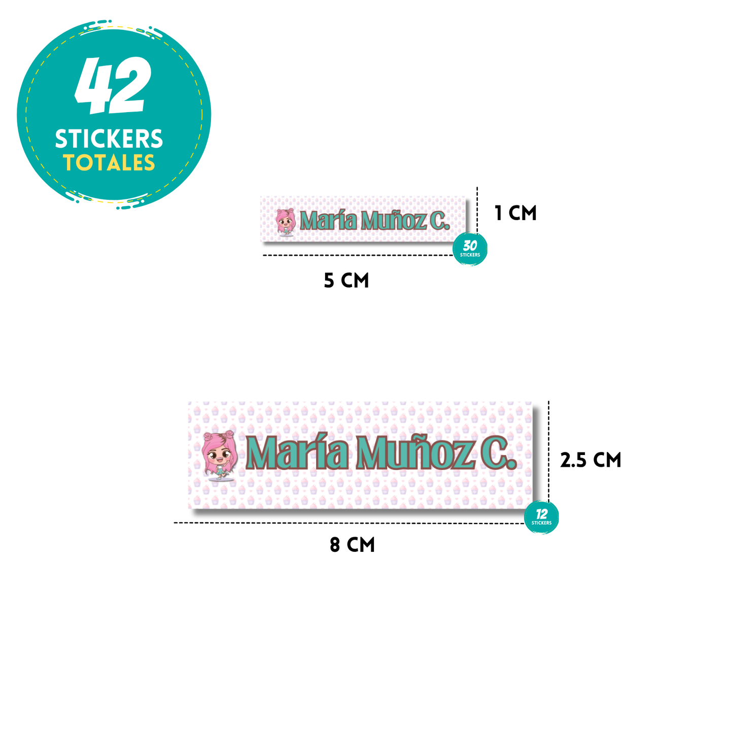 Mis Pastelitos Caricatura, Etiquetas para Tuppers y Termos, Resistentes al Agua