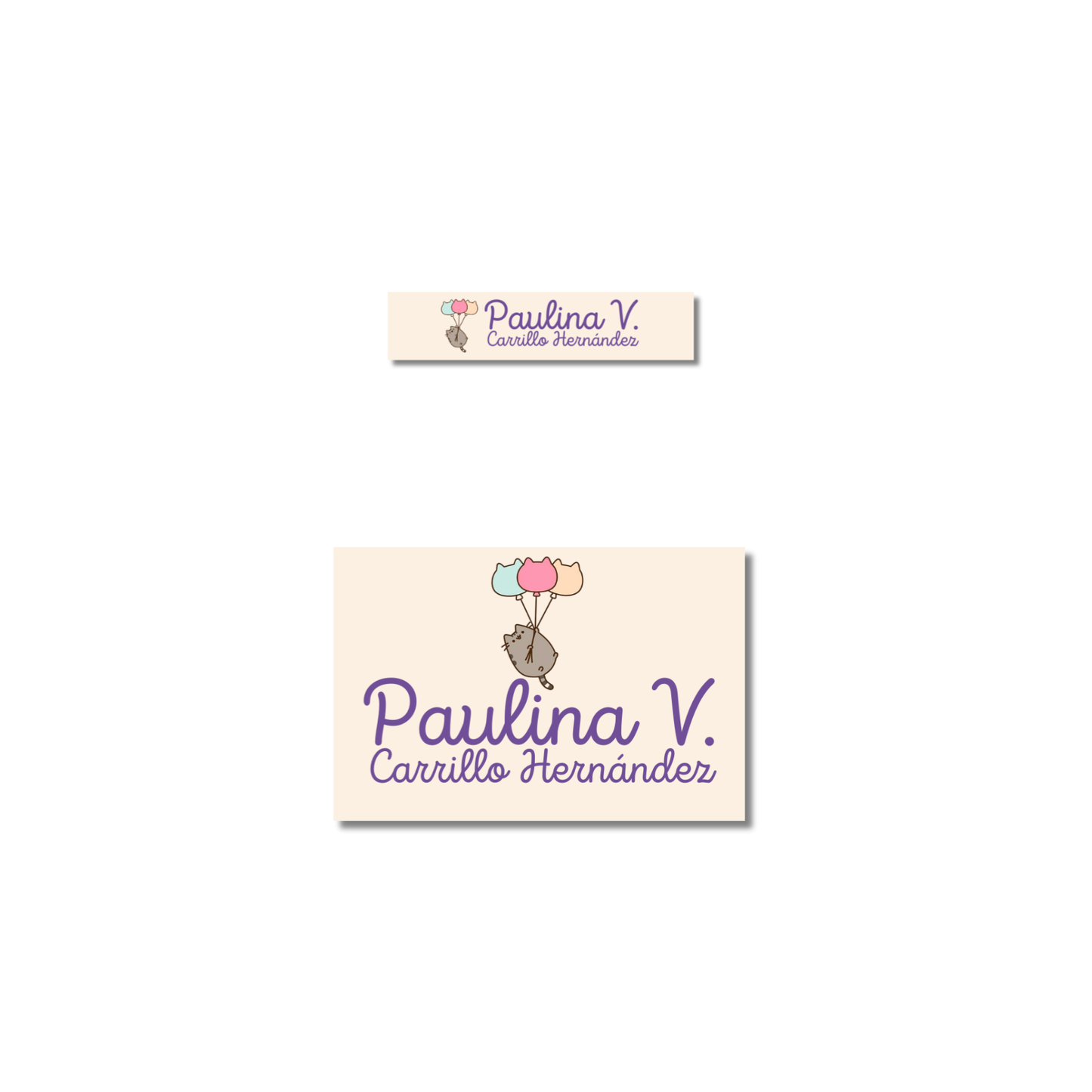 Pusheen con globos, etiquetas ropa, personalizadas, textil, DTF