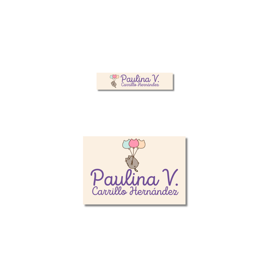 Pusheen con globos, etiquetas ropa, personalizadas, textil, DTF