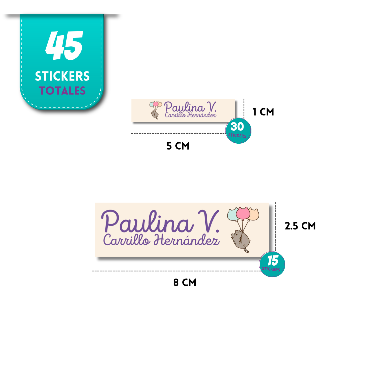 Pusheen con globos, etiquetas ropa, personalizadas, textil, DTF