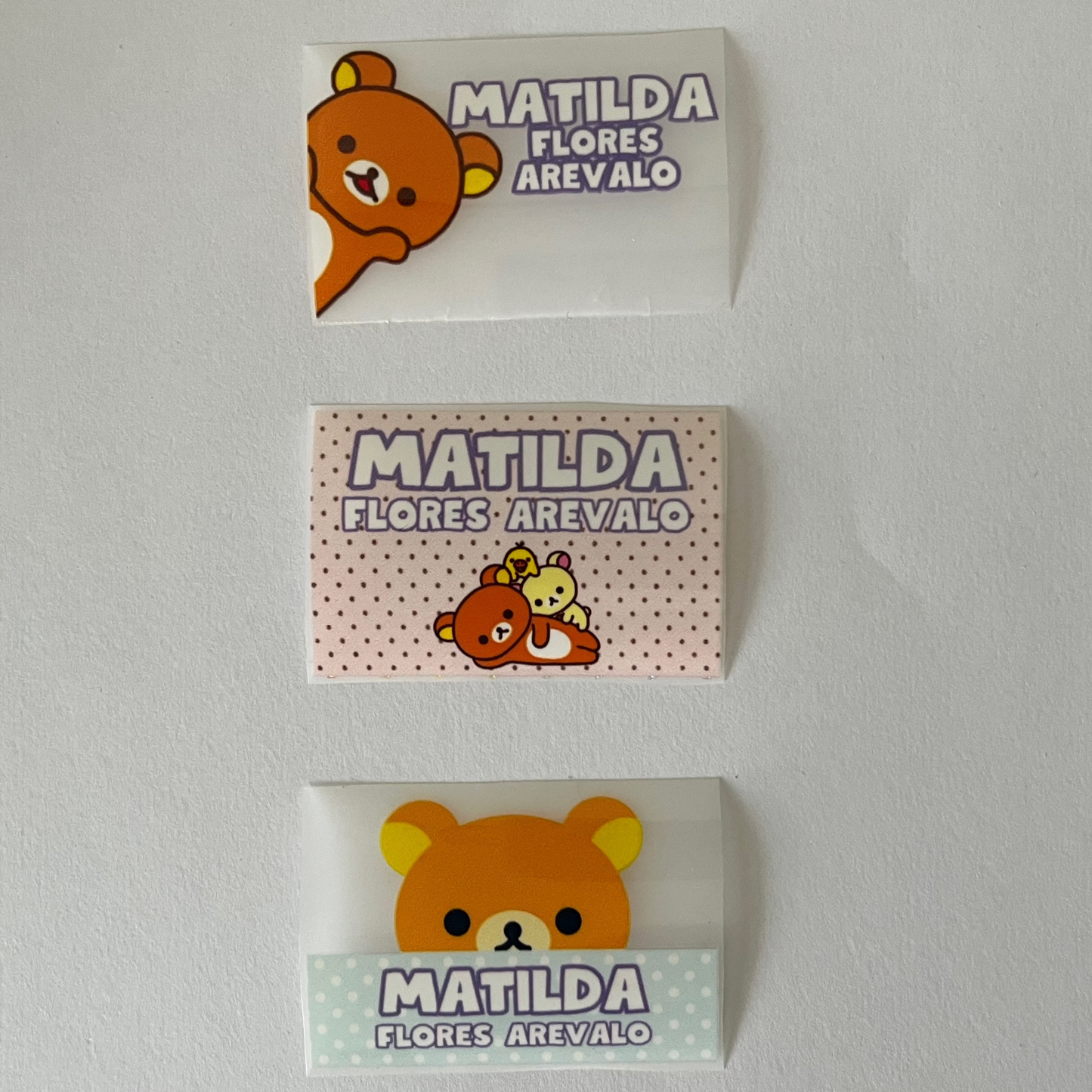 Rilakkuma fondo rosa, etiquetas ropa, personalizadas, textil, DTF