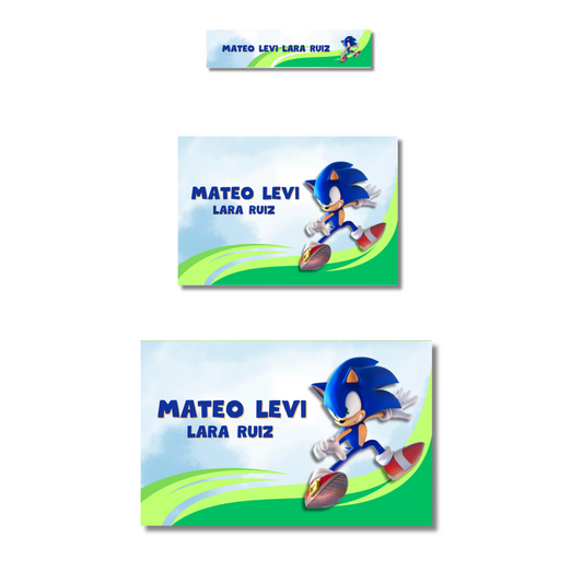 Sonic Personalized School Labels Notebooks, Books and Pencils 