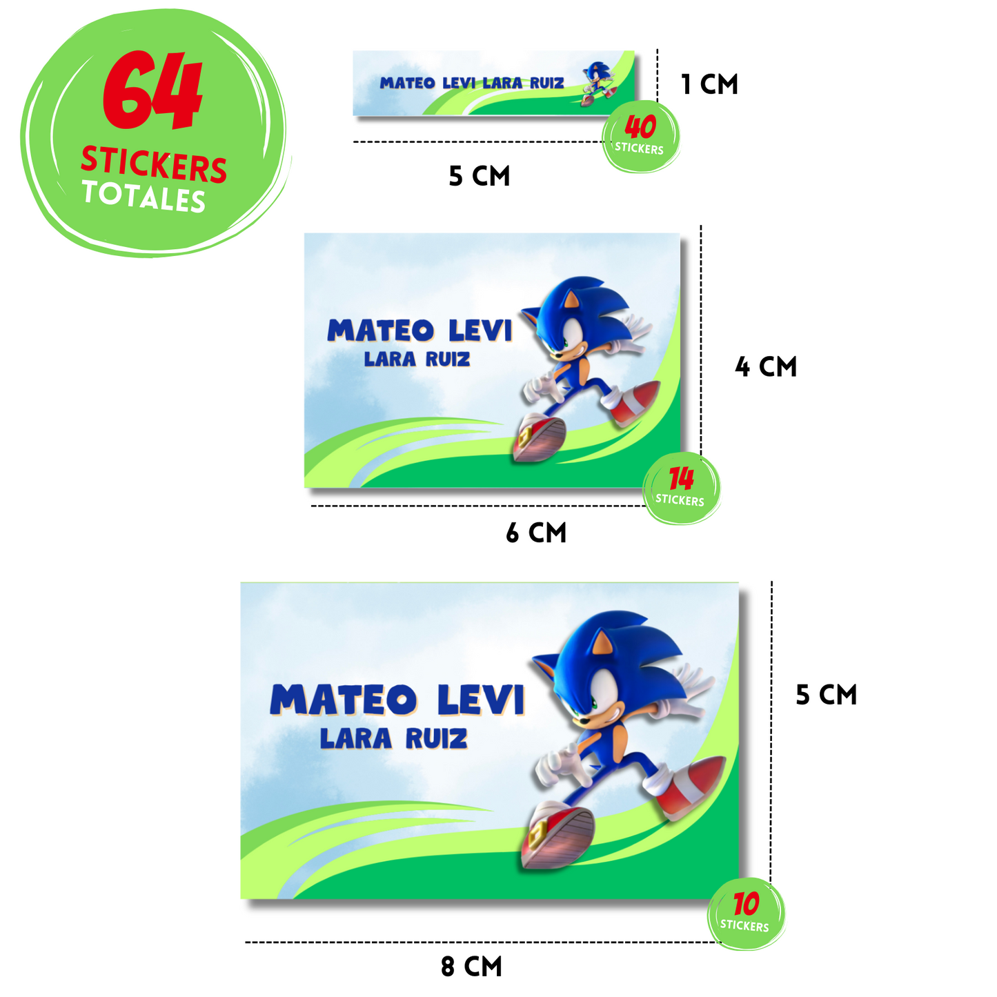 Sonic Personalized School Labels Notebooks, Books and Pencils 
