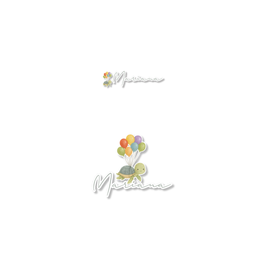 Tortuga con globos, etiqueta lavable para tuppers y termos - Kuppani