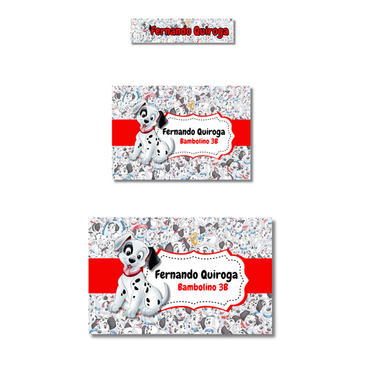 101 Dálmatas Etiquetas Escolares Personalizadas Libretas, Libros y Lápices