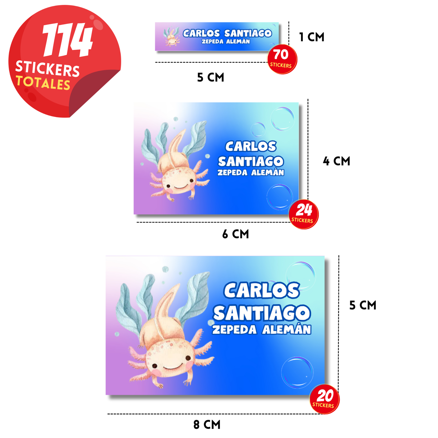 Ajolote nadando con burbujas etiquetas adhesivas personalizadas diferentes medidas