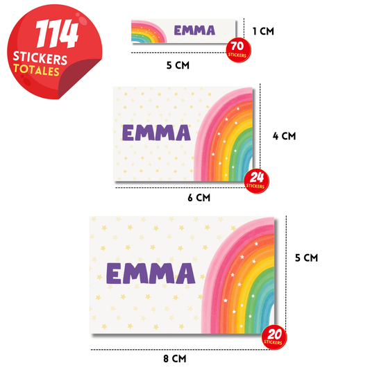 Arcoíris colores con estrellas Etiquetas Escolares Personalizadas Libretas, Libros y Lápices (Copy) (Copy)