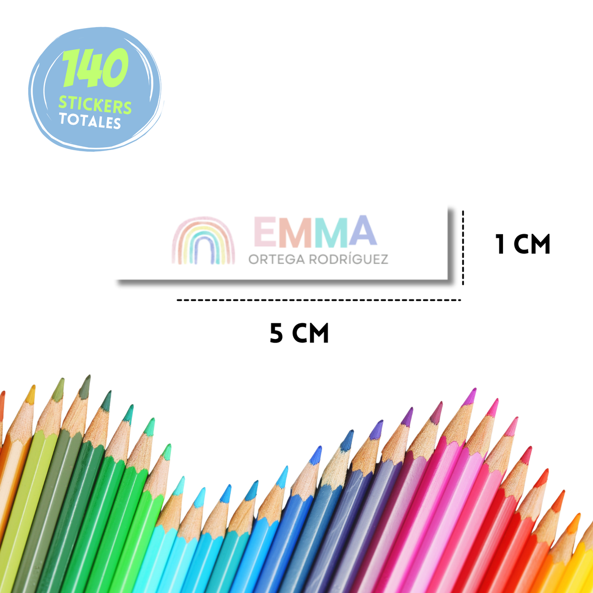 Arcoíris colores pasteles, etiqueta escolar personalizada - Kuppani