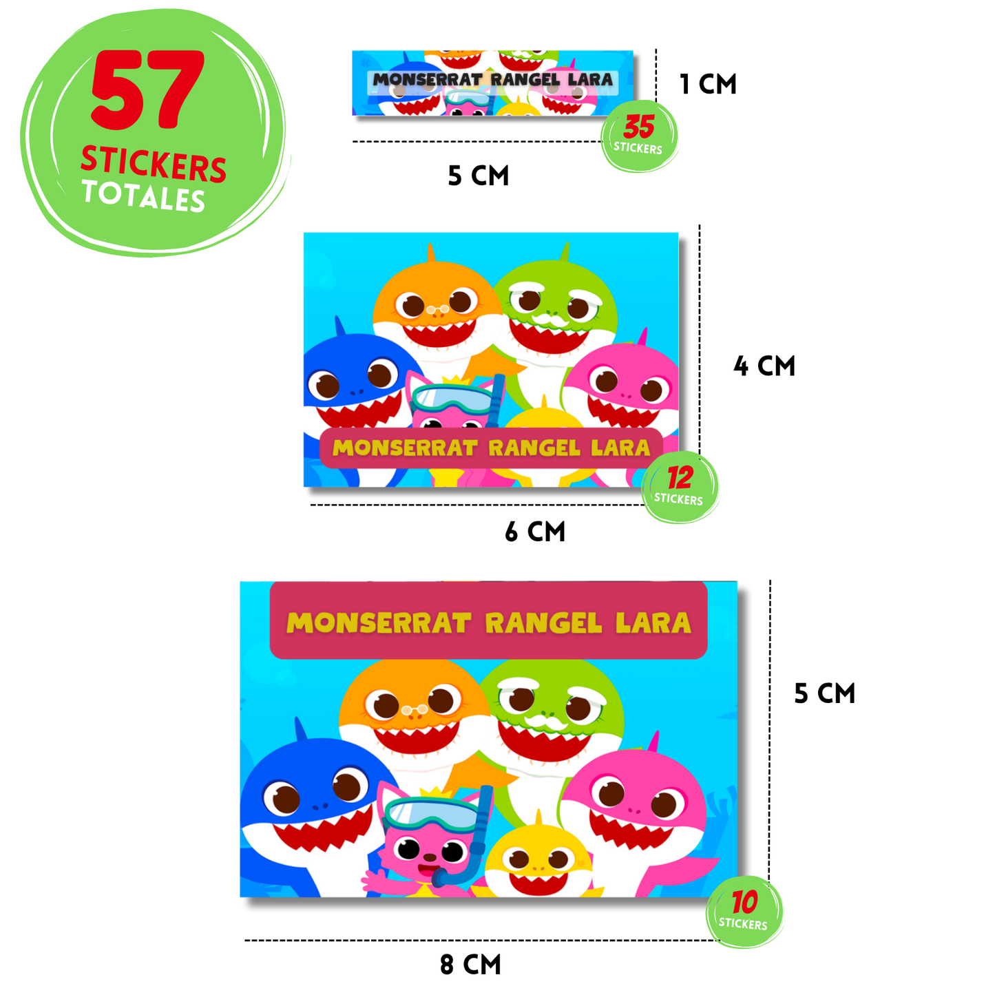 Baby Shark amigos stickers adhesivas personalizadas para libros, libretas, cuadernos