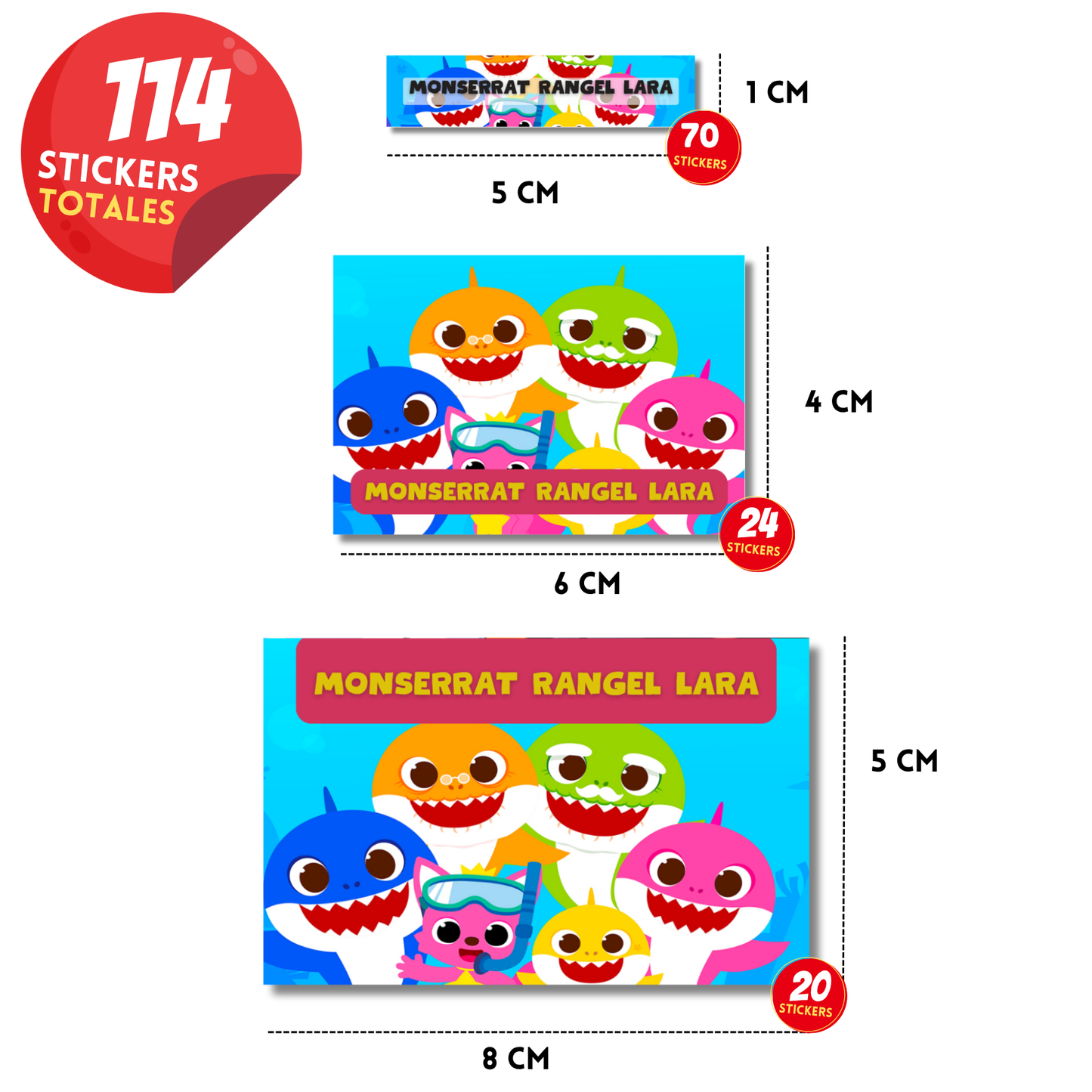 Baby Shark amigos etiquetas adhesivas personalizadas diferentes medidas