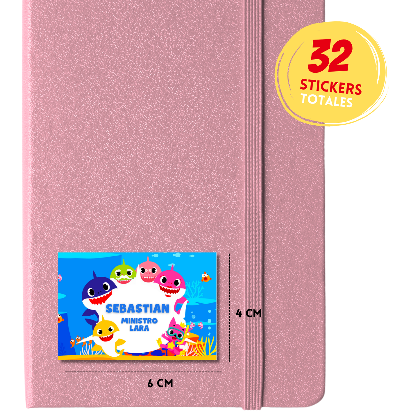 Baby Shark nadando etiquetas adhesivas personalizadas tipo stickers