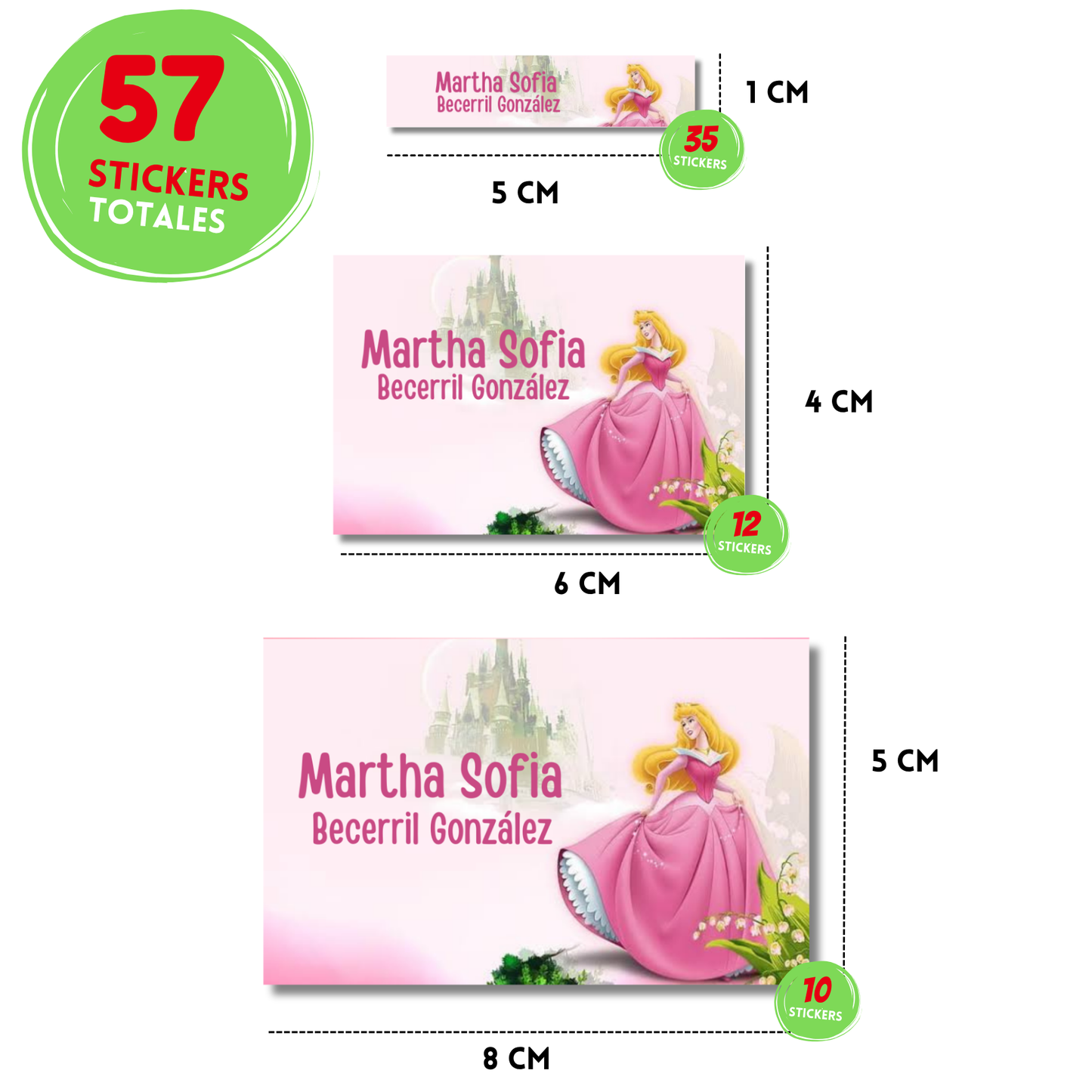 Bella durmiente Aurora Castillo stickers adhesivas personalizadas para libros, libretas, cuadernos