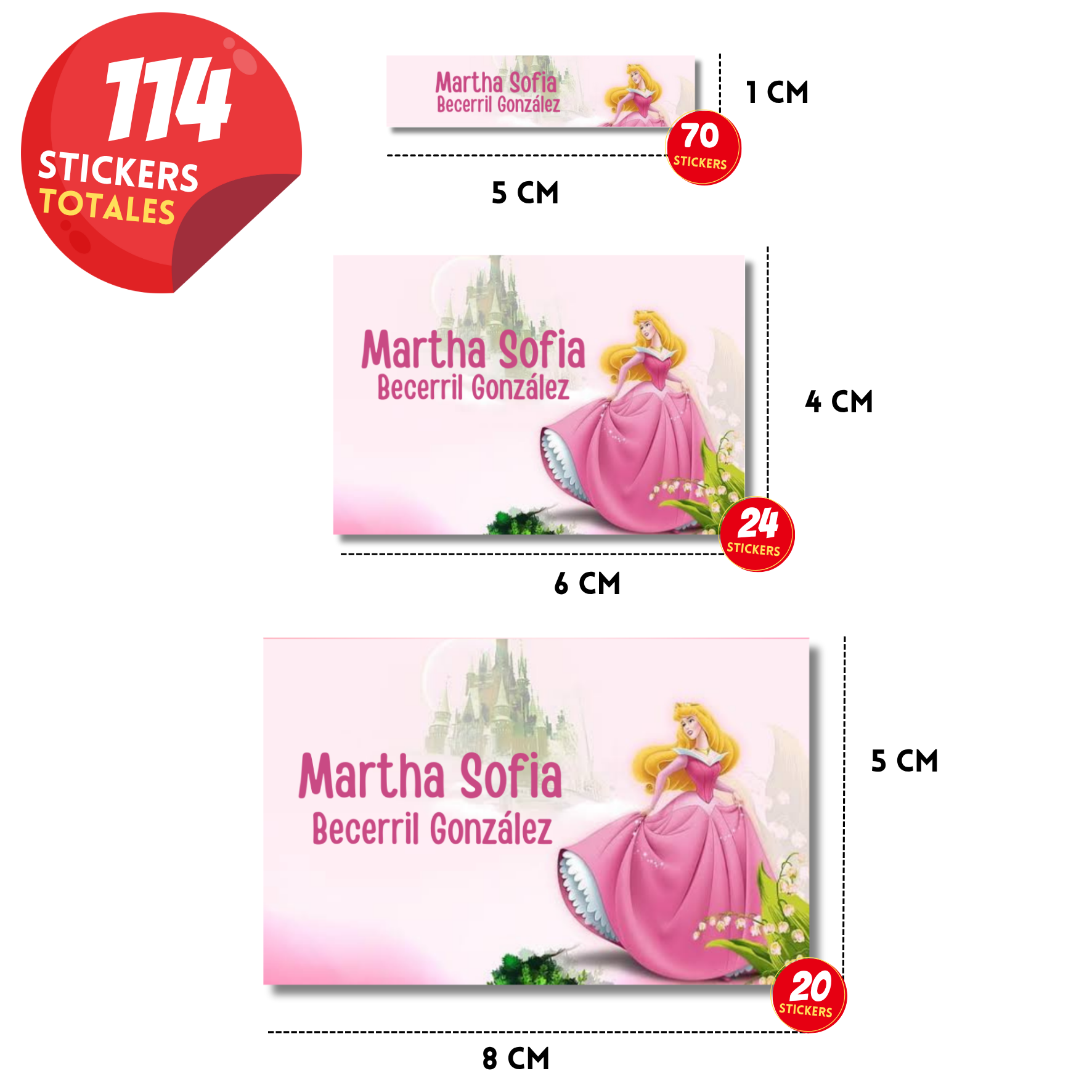 Bella durmiente Aurora Castillo etiquetas adhesivas personalizadas diferentes medidas
