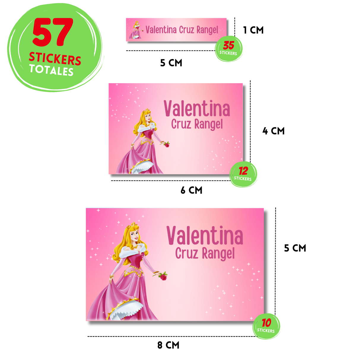Bella durmiente Aurora stickers adhesivas personalizadas para libros, libretas, cuadernos