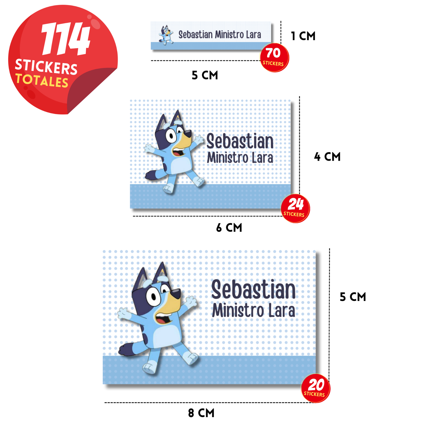Bluey etiquetas adhesivas personalizadas diferentes medidas