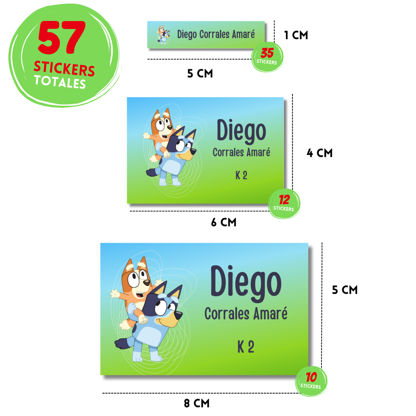 Bluey y Bingo stickers adhesivas personalizadas para libros, libretas, cuadernos