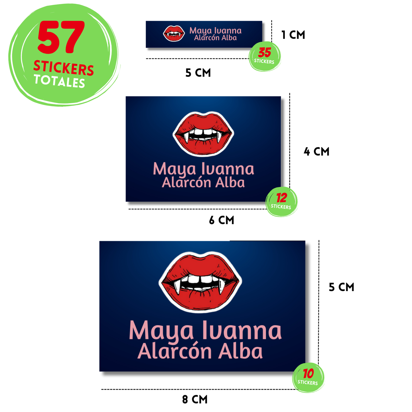 Boca vampiro stickers adhesivas personalizadas para libros, libretas, cuadernos