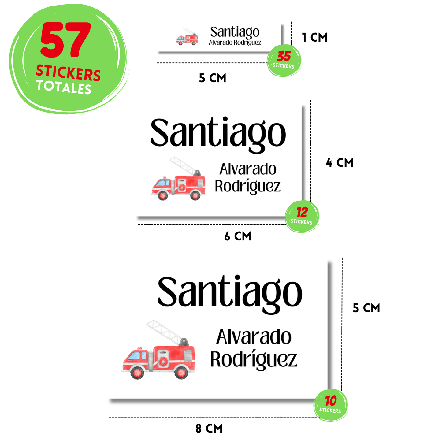 Camión bomberos Etiquetas Escolares Personalizadas Libretas, Libros y Lápices