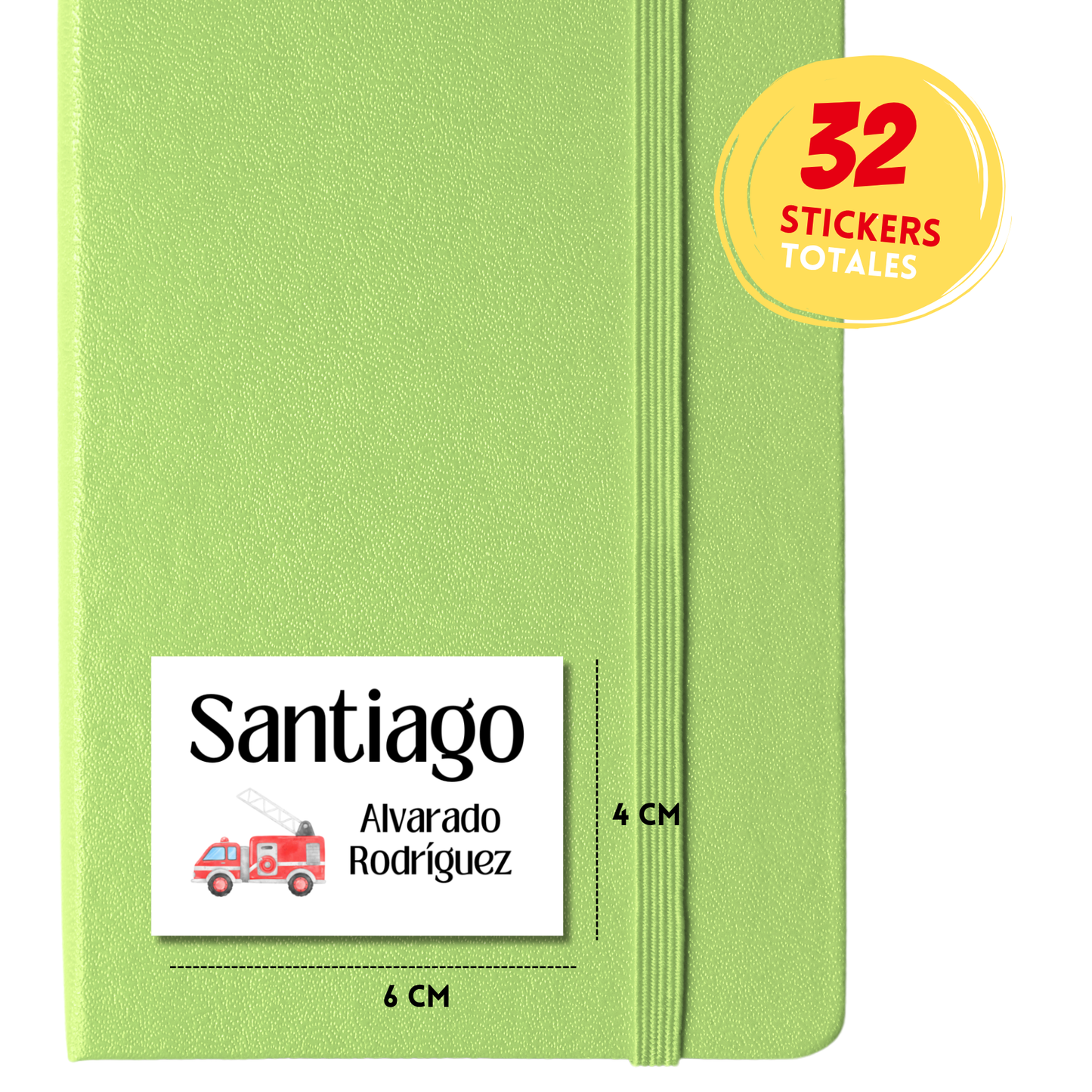 Camión bomberos Etiquetas Escolares Personalizadas Libretas, Libros y Lápices
