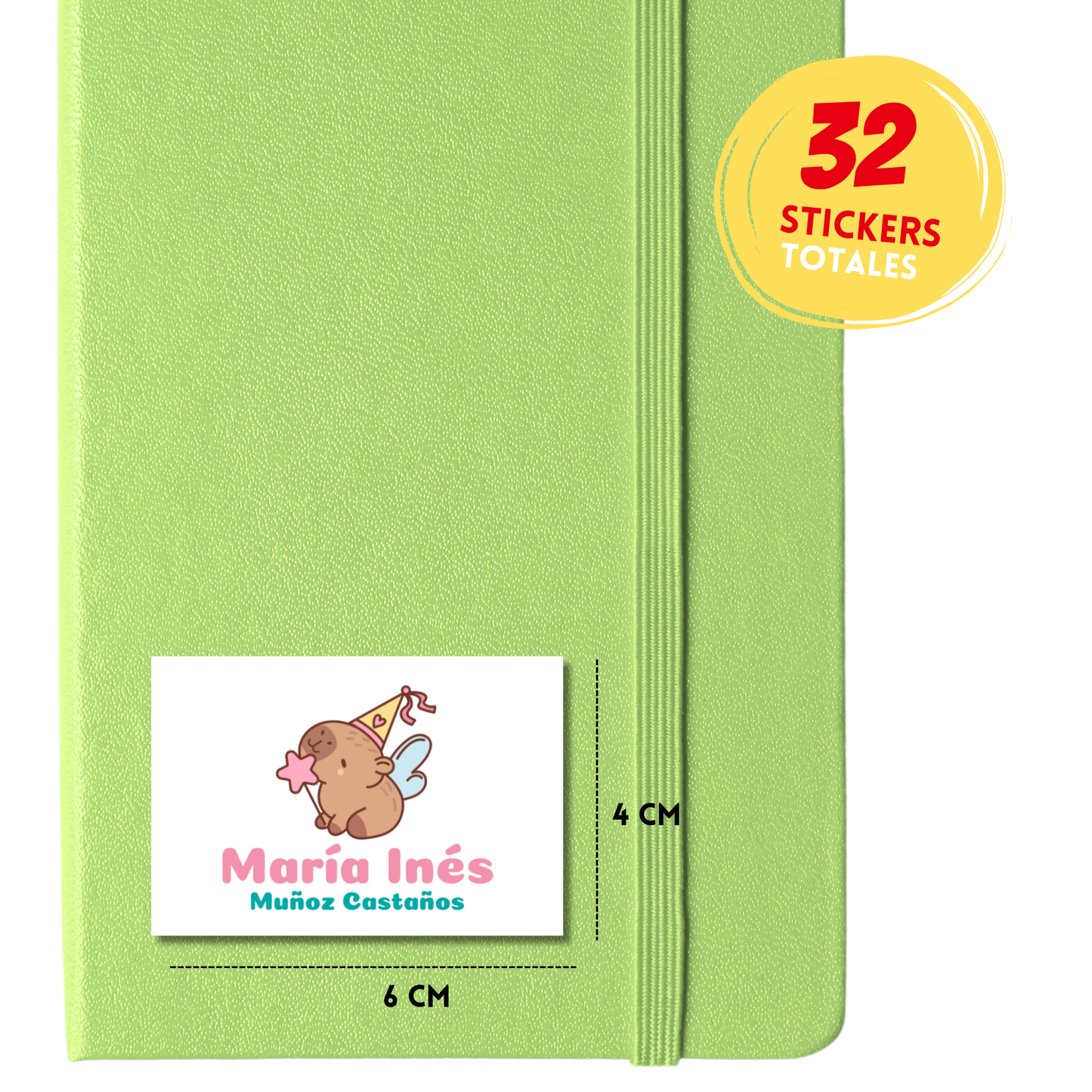 Capibara Hada, Etiquetas Escolares Personalizadas Libretas, Libros y Lápices