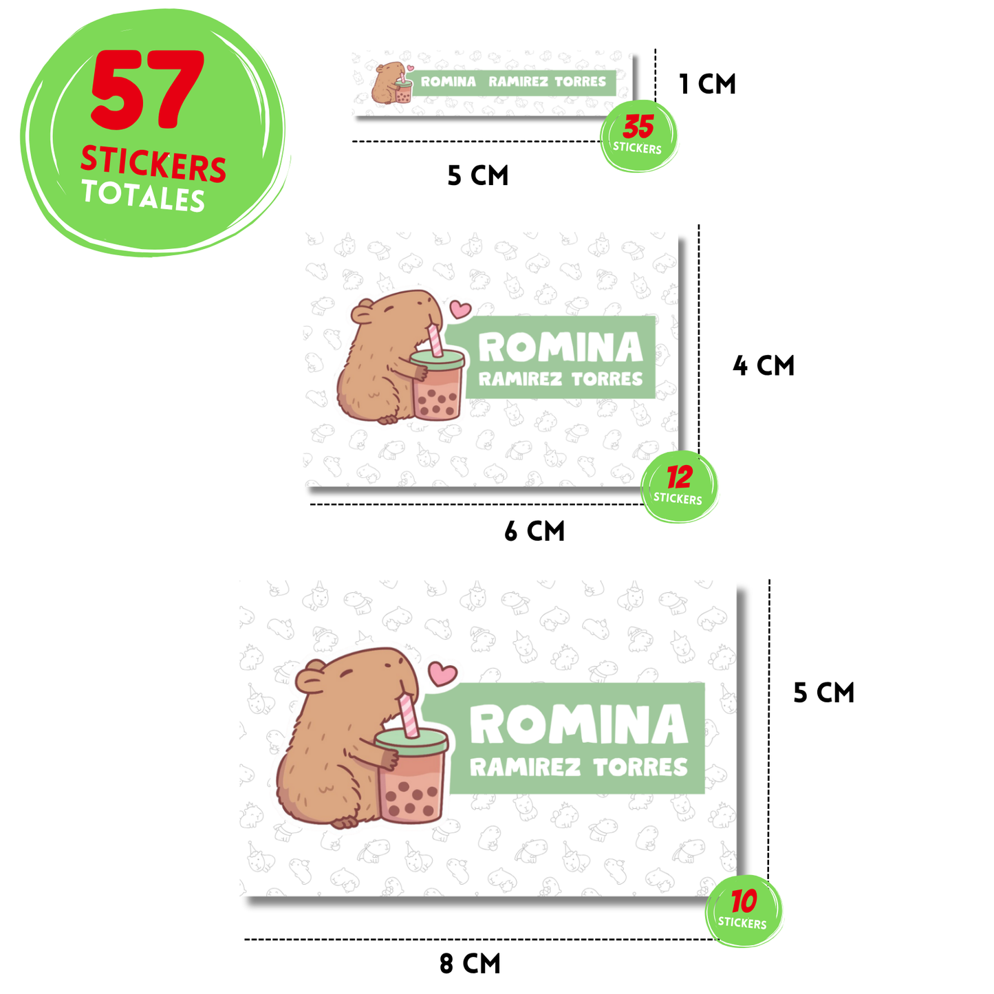Capibara Etiquetas Escolares Personalizadas Libretas, Libros y Lápices