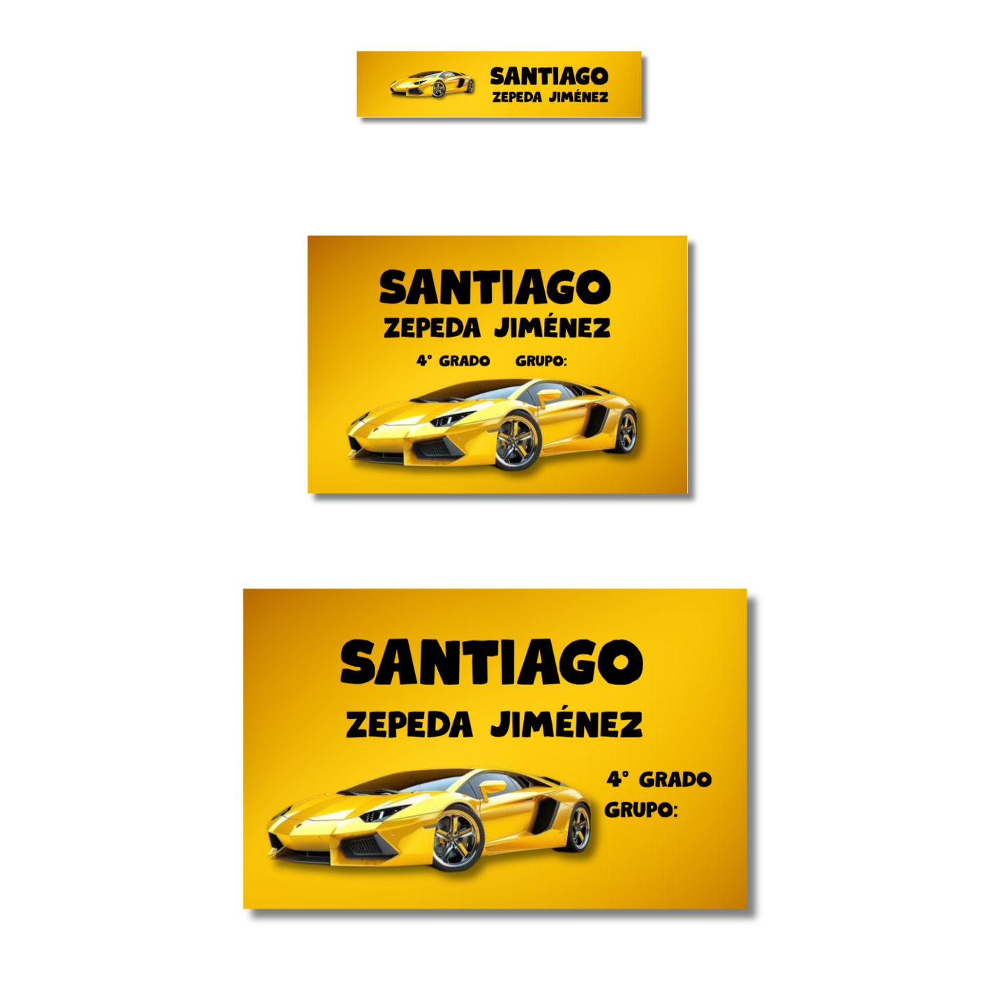 Carro carreras amarillo, Etiquetas Escolares Personalizadas Libretas, Libros y Lápices