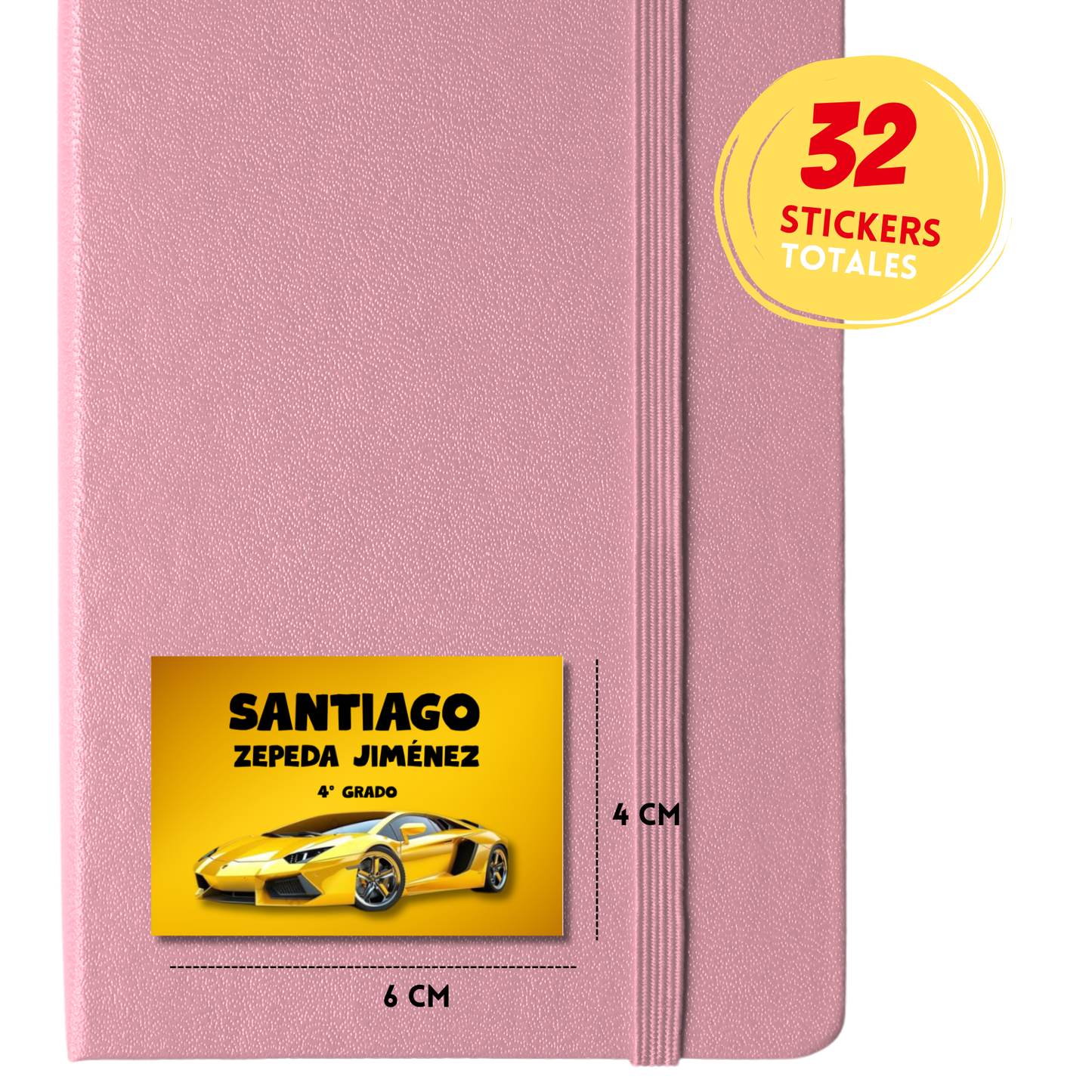 Carro carreras amarillo, Etiquetas Escolares Personalizadas Libretas, Libros y Lápices
