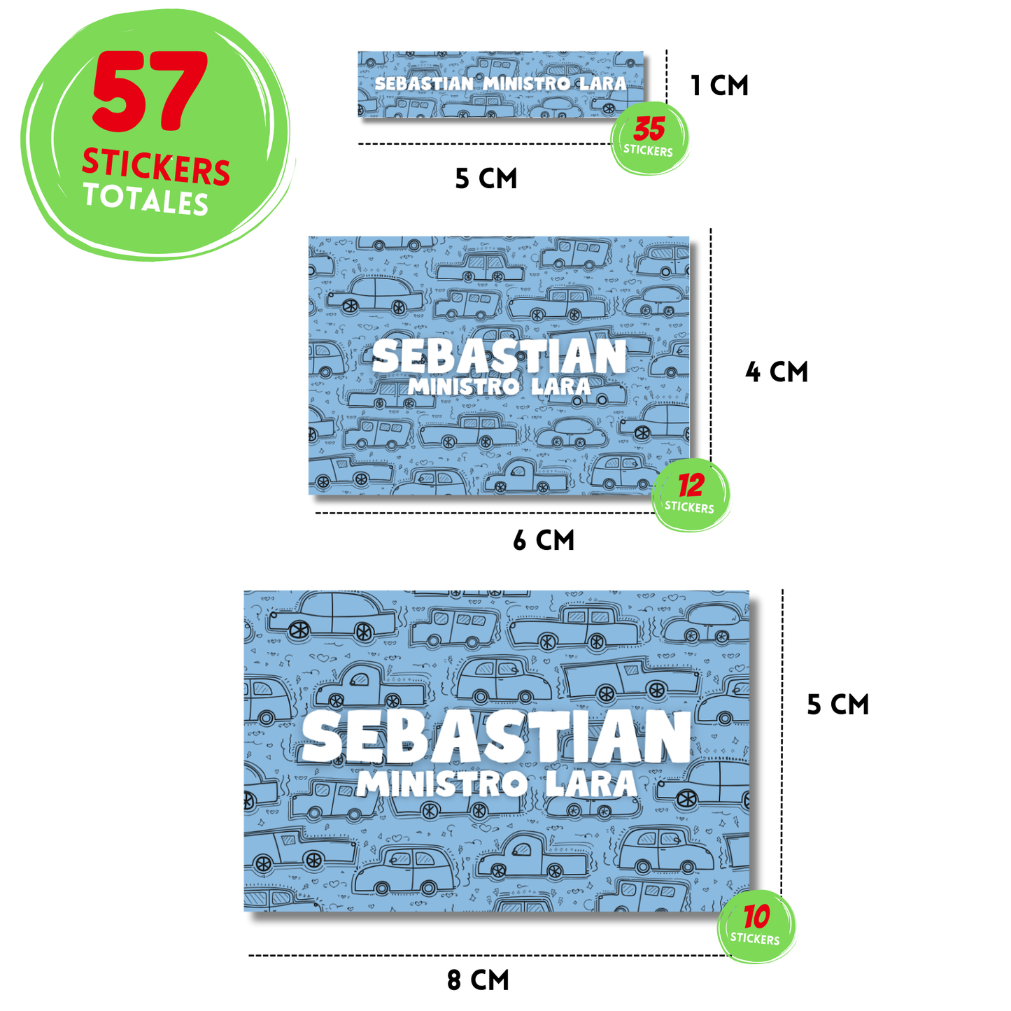 Carros Fondo Azul stickers adhesivas personalizadas para libros, libretas, cuadernos